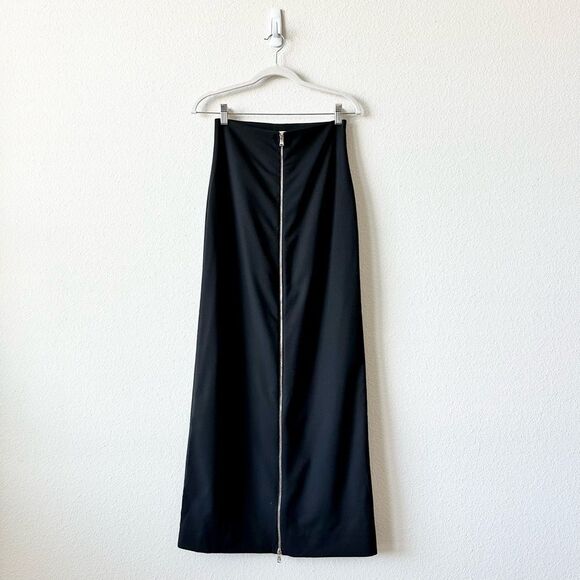 Gauchere A-line Exposed Zipper Wool Midi Skirt in Black Size 34 2 US - Picture 3 of 11